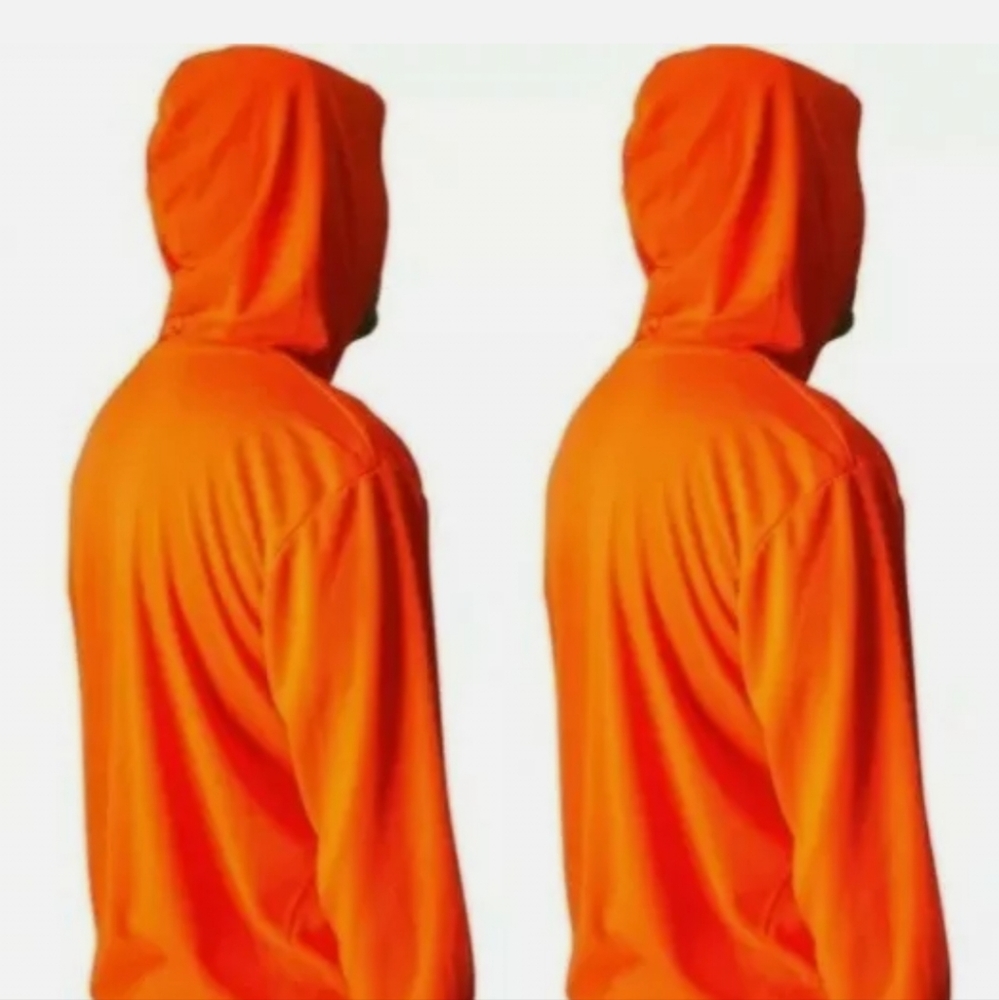 Safety Green Work Tshits Long Sleeves With Hoodie 100% Polyester 6 Pcs Per Order View 4